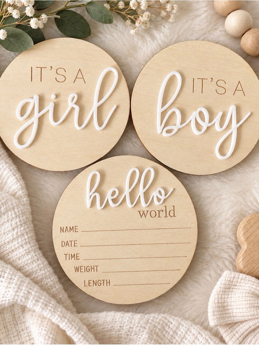 Hello World Natural Wooden Baby Milestone Discs - Neutral